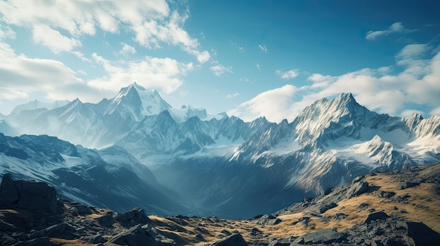Vista del Everest con cielo azul limpio y retrato del lago