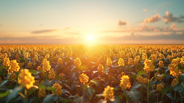 Vista expansiva de un campo agrícola de una granja de soja bajo el cielo abierto símbolo de la cosecha abundante estilo de arte digital fotografía abundante cosecha granja de soya AI Generative