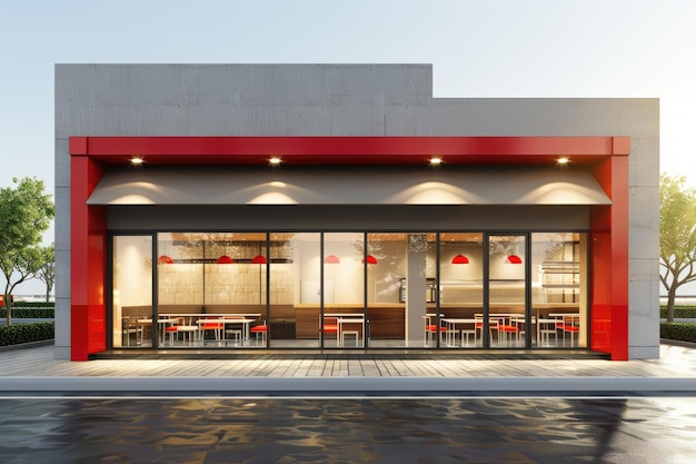Una vista exterior de un establecimiento de comida rápida con franquicia Generative Ai