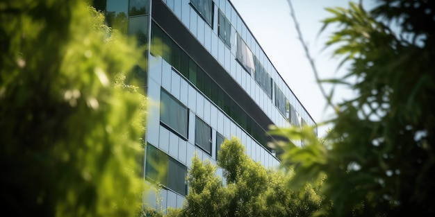 Vista exterior del follaje de la planta del edificio de oficinas moderno y sostenible IA generativa AIG18