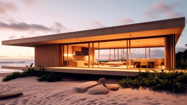 Vista exterior de una moderna casa de playa