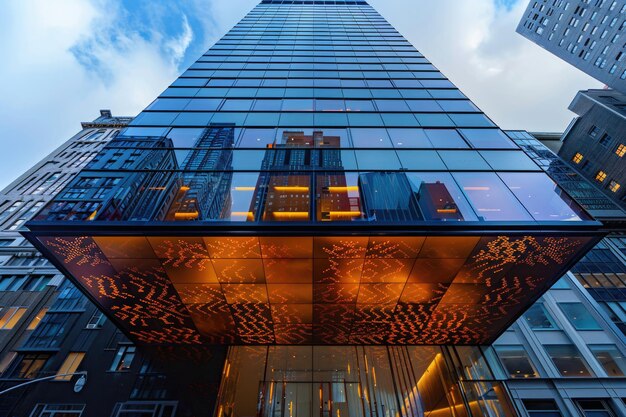 Vista de la fachada de un edificio moderno en el centro de Manhattan, Nueva York