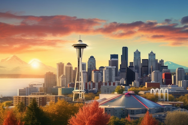 Vista del famoso símbolo de la aguja espacial de Seattle