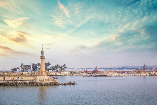 Vista del faro de Montaza de Alejandría en Alejandría, Egipto