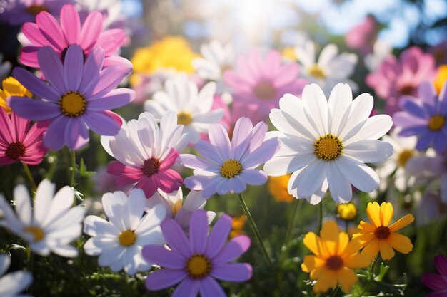 Vista de flores coloridas que florecen en primavera adecuadas para un fondo con un tema de primavera