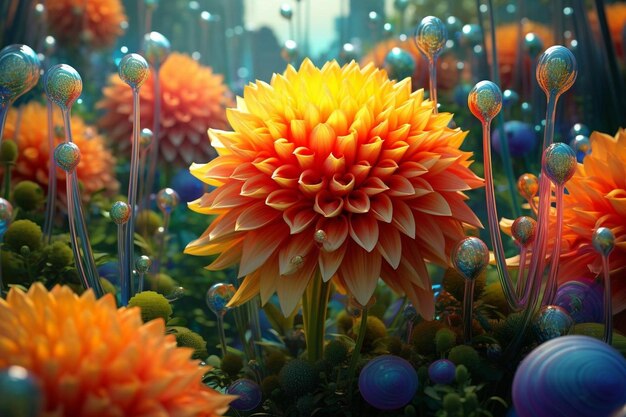 Foto vista de las flores en flor en 3d