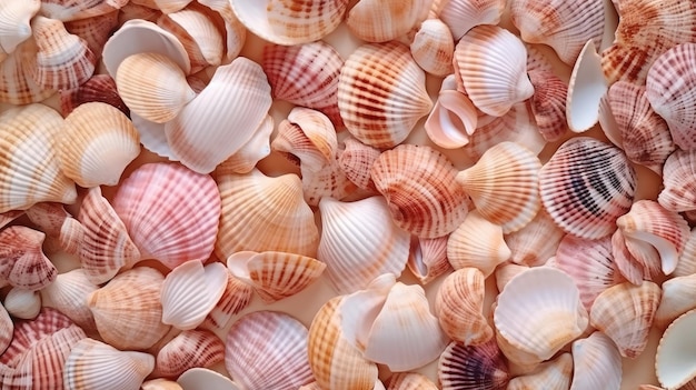 Vista de fondo de textura de conchas hermosas naturales desde arriba hd