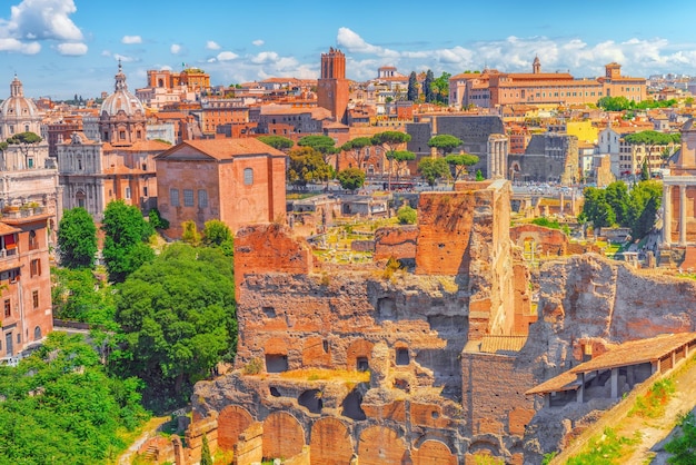 Foto vista del foro romano desde la colina del palatino una visión general de todo el foro romano con todas las vistas italia