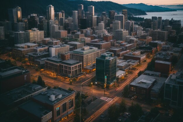 Vista fotográfica da arquitetura isométrica e dos edifícios da cidade de Seattle