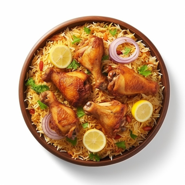 Vista fotográfica de saboroso e delicioso biriyani indiano