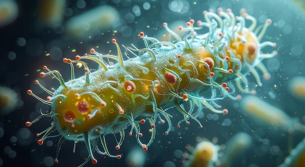 Foto una vista fotorrealista de la ilustración 3d del microbio del bacteriófago