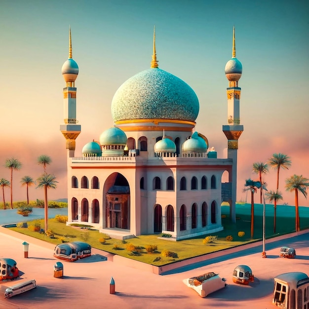 Vista de fotos espiritualidad iluminada en la majestuosa arquitectura islámica antigua mezquita musulmana Ramadán