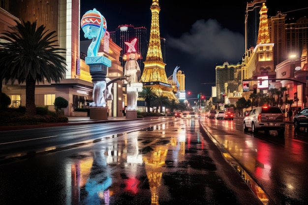 Vista de la franja en Las Vegas Nevada Las Vegas es la ciudad más poblada de los Estados Unidos Las Vegas Strip noche AI Generado