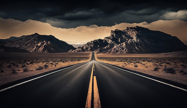 Vista desde el frente de un tramo desierto de la carretera