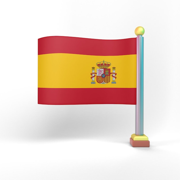 Vista frontal de la bandera de España en fondo blanco