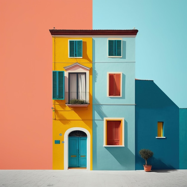 vista frontal de una casa colorida en un estilo minimalista foto de impacto visual IA generativa