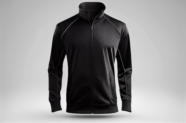 Vista frontal de la chaqueta negra Chaqueta deportiva a prueba de viento negra sobre fondo blanco