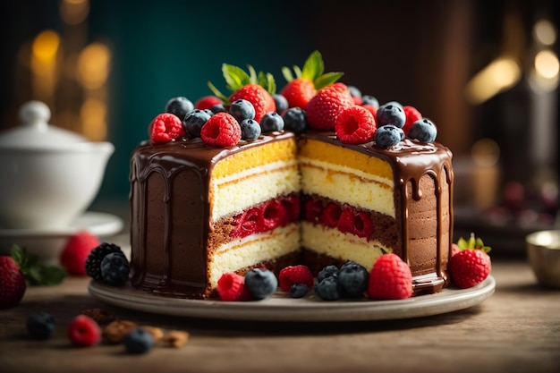 Vista frontal del concepto del delicioso pastel