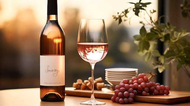 Vista frontal Copo de vinho com garrafa em fundo claro