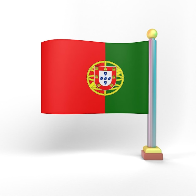 Vista frontal da bandeira de Portugal em fundo branco