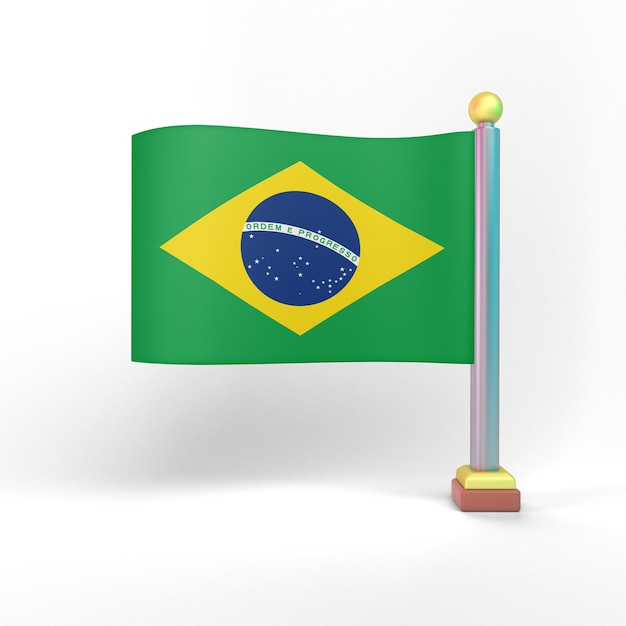 Vista frontal da bandeira do Brasil em fundo branco