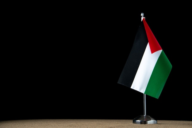 Vista frontal da bandeira palestina no escuro