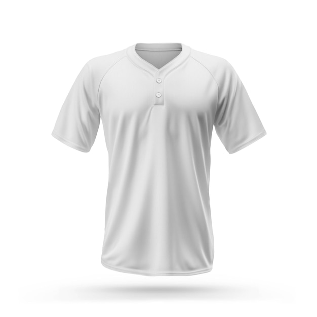 Vista frontal da camisa de beisebol em fundo branco