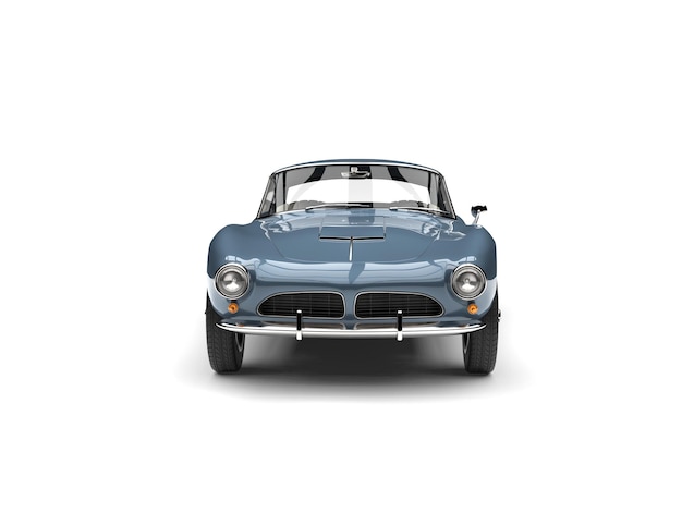 Vista frontal de carro esportivo vintage azul metálico