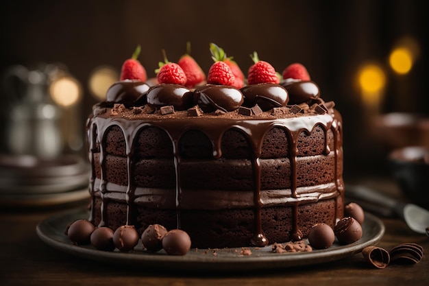 Vista frontal de um bolo de chocolate doce