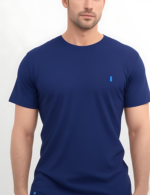 Foto vista frontal de um modelo de camiseta azul real em branco