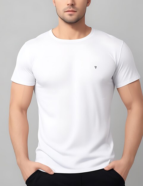 Vista frontal de um modelo de camiseta branca em branco