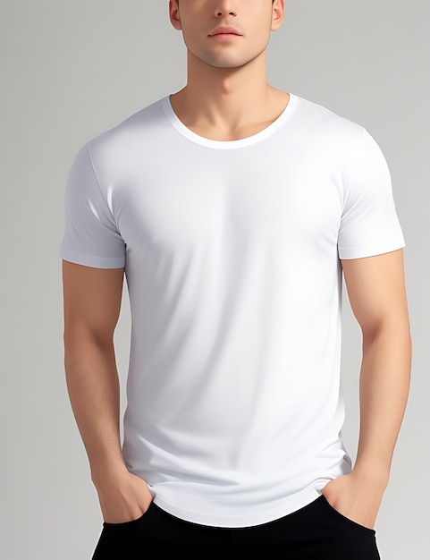 Vista frontal de um modelo de camiseta branca em branco