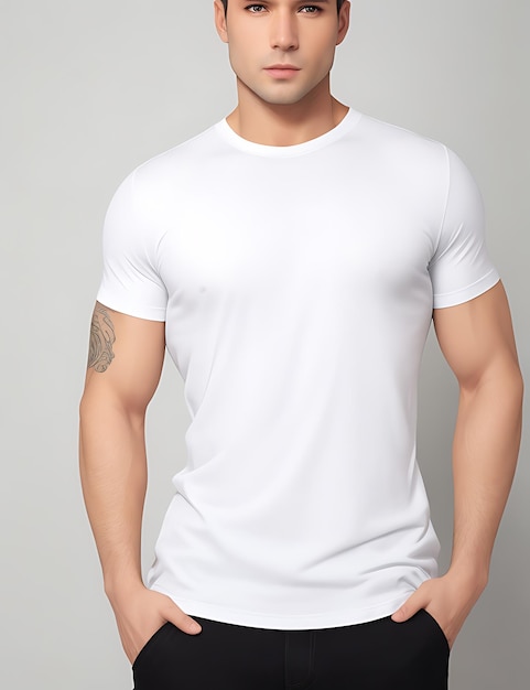 Vista frontal de um modelo de camiseta branca em branco