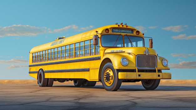 Vista frontal de um ônibus escolar amarelo