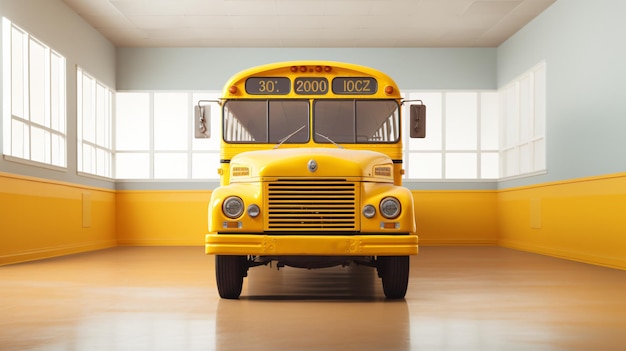 Foto vista frontal de um ônibus escolar amarelo