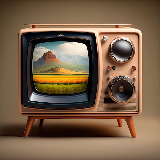 Vista frontal de uma tv vintage