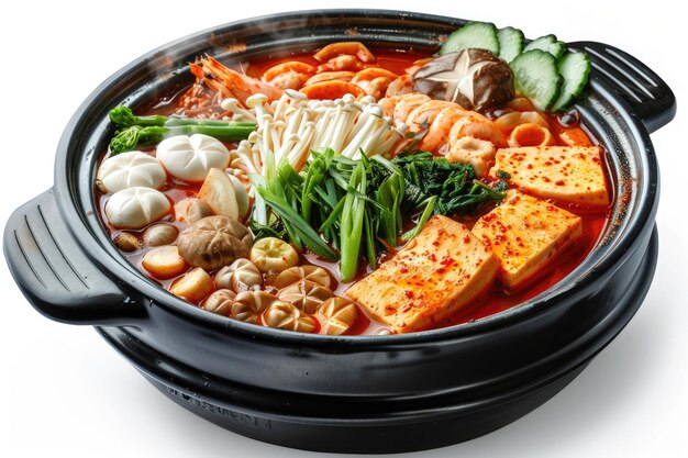 Foto vista frontal do kimchi hot pot com um generative ai coreano borbulhante