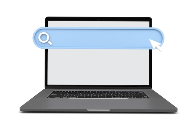 Vista frontal do site do laptop em fundo branco