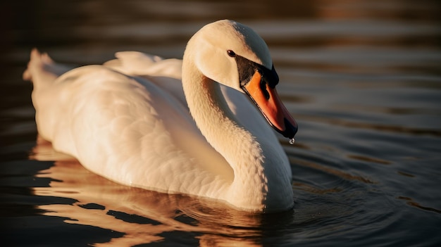 Vista frontal e lateral do Cisne Golden Hour