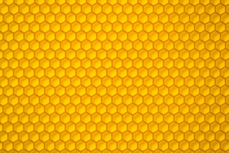 Foto vista frontal de fondo transparente de panal de abeja de color amarillo de cerca