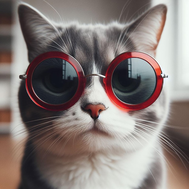 Foto vista frontal de un gato con gafas de sol