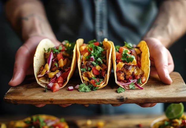 Vista frontal hombre con tacos