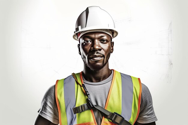 Vista frontal del ingeniero masculino con planos arquitectónicos.