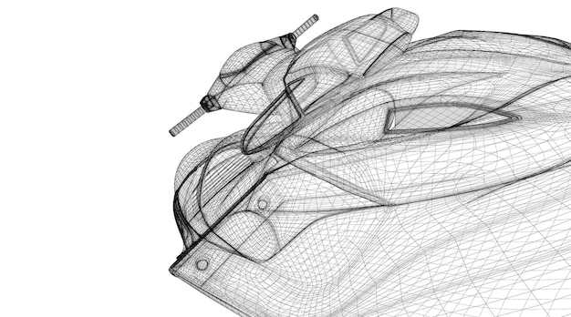 Vista frontal isolada do jetski, estrutura do corpo, modelo de fio