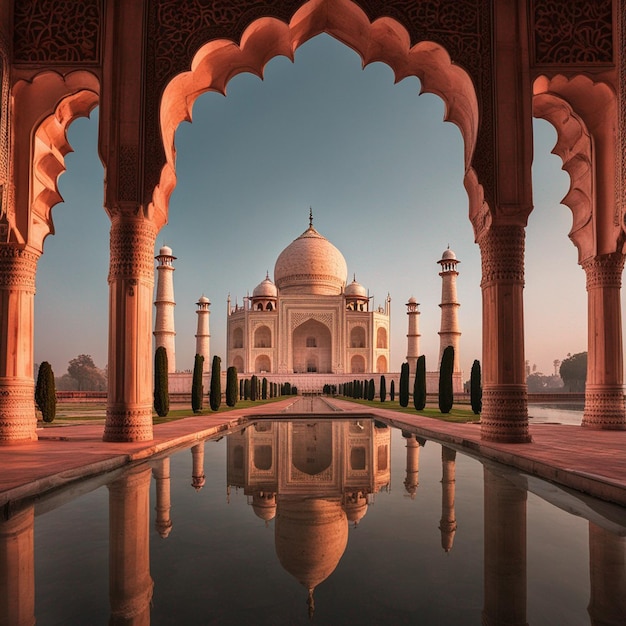 Una vista frontal y lateral del taj mahal hd