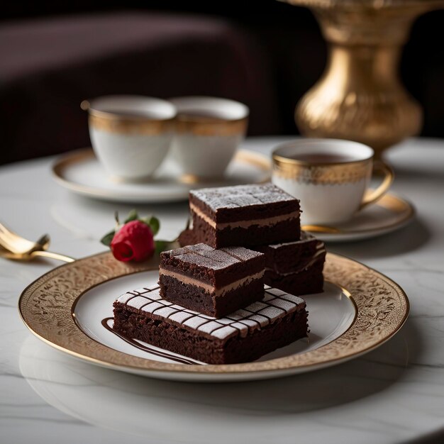 Vista frontal livre de um delicioso bolo com espaço de cópia Um pedaço de bolo de chocolate decorado com morango