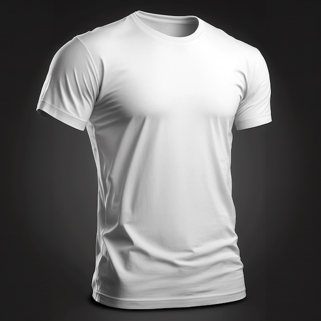 Vista frontal de la maqueta de camiseta blanca masculina sobre fondo oscuro Forma de la camiseta sin cuerpo Plantilla de camiseta blanca en blanco para hombre Maniquí invisible Imagen generada por IA