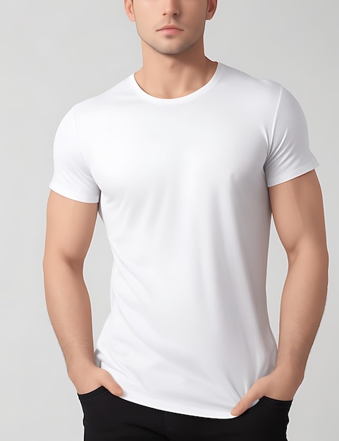 Vista frontal de una maqueta de modelo de camiseta blanca en blanco