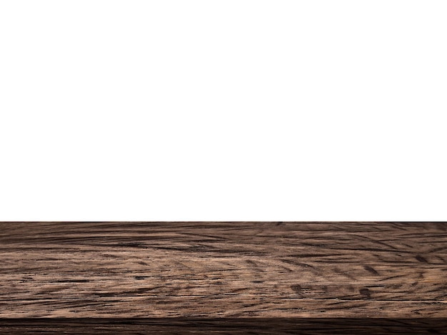 Foto vista frontal de una mesa de madera vacía aislada sobre un fondo blanco