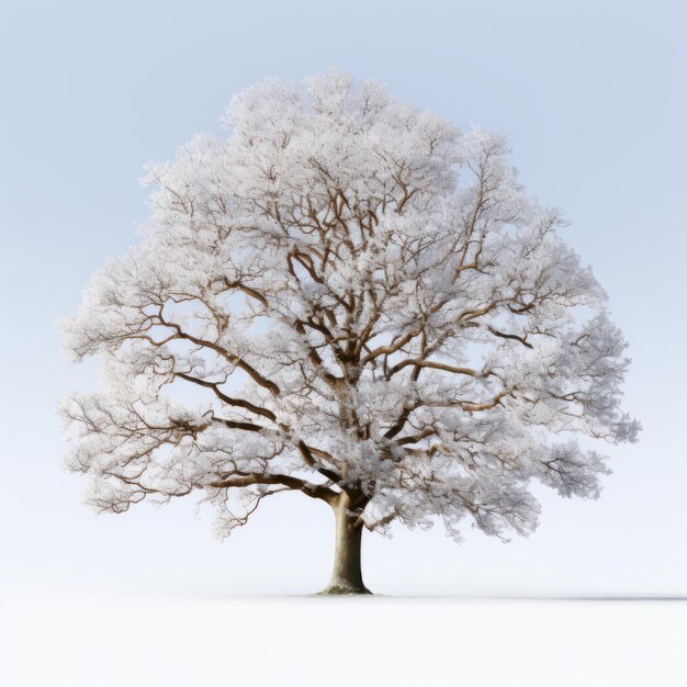 Vista frontal minimalista de un árbol de arce de azúcar besado por la nieve